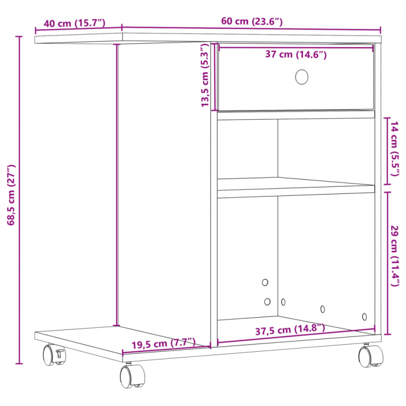 Druckerständer mit Rollen Braun Eichen-Optik 60x40x68,5 cm