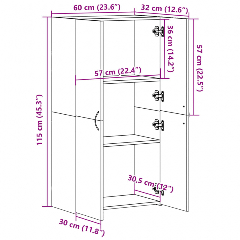 Aktenschrank Betongrau 60x32x115 cm Holzwerkstoff