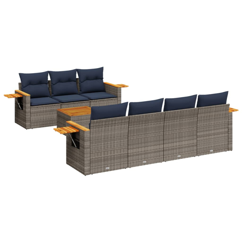 8-tlg. Garten-Sofagarnitur mit Kissen Grau Poly Rattan