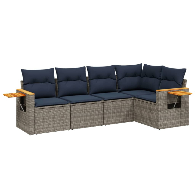 5-tlg. Garten-Sofagarnitur mit Kissen Grau Poly Rattan