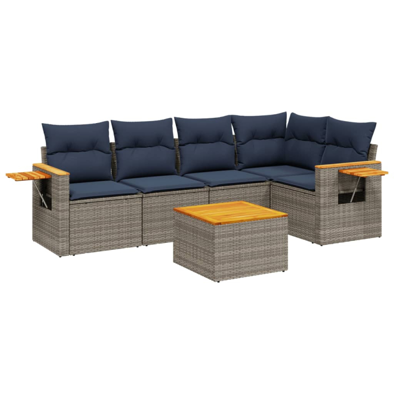 6-tlg. Garten-Sofagarnitur mit Kissen Grau Poly Rattan