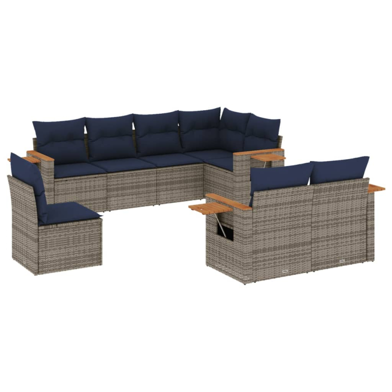 8-tlg. Garten-Sofagarnitur mit Kissen Grau Poly Rattan