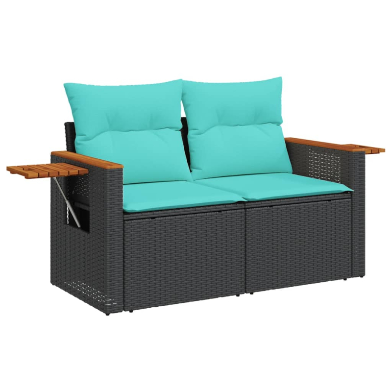 10-tlg. Garten-Sofagarnitur mit Kissen Schwarz Poly Rattan