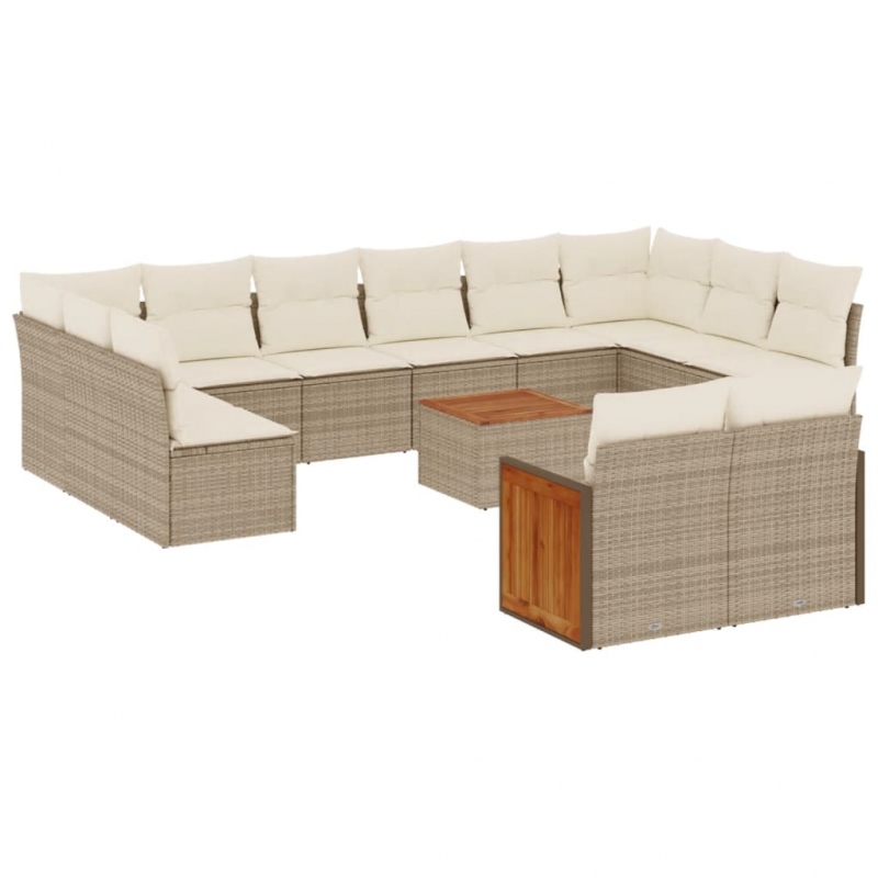 12-tlg. Garten-Sofagarnitur mit Kissen Beige Poly Rattan