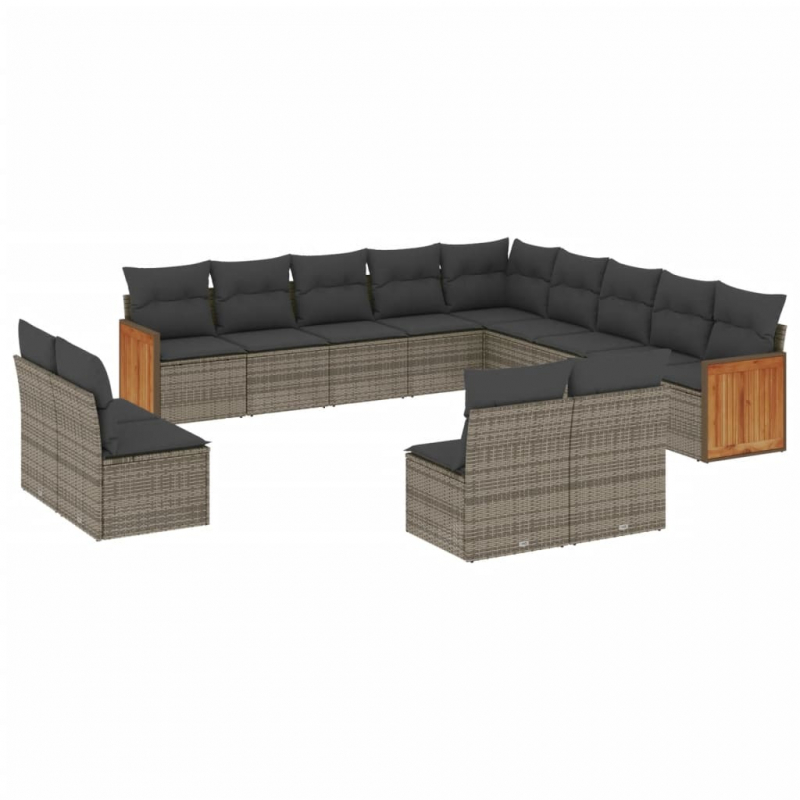 13-tlg. Garten-Sofagarnitur mit Kissen Grau Poly Rattan