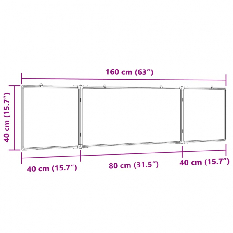 Magnetisches Whiteboard Klappbar 160x40x1,7 cm Aluminium