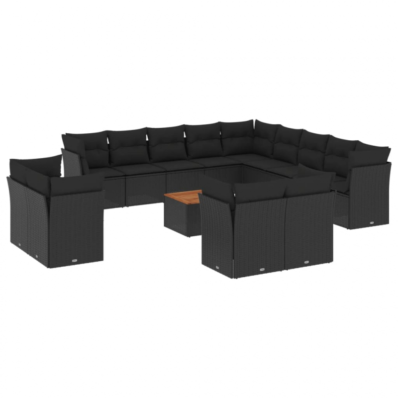 14-tlg. Garten-Sofagarnitur mit Kissen Schwarz Poly Rattan
