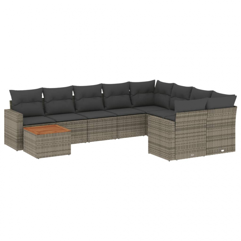 10-tlg. Garten-Sofagarnitur mit Kissen Grau Poly Rattan