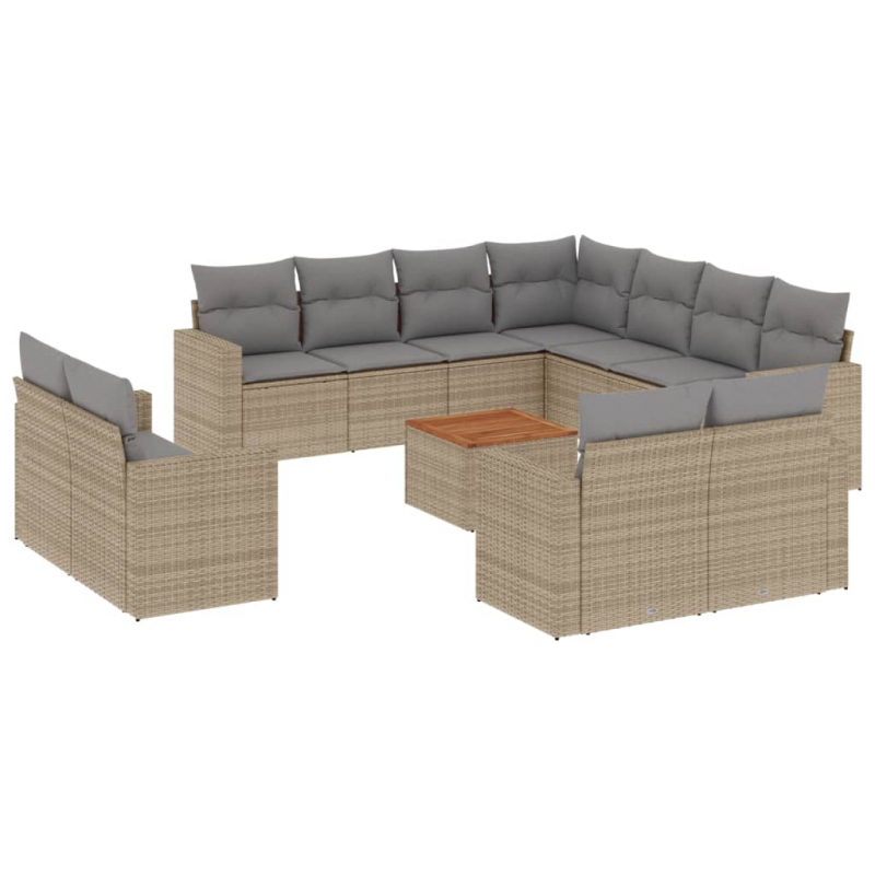 12-tlg. Garten-Sofagarnitur mit Kissen Beige Poly Rattan