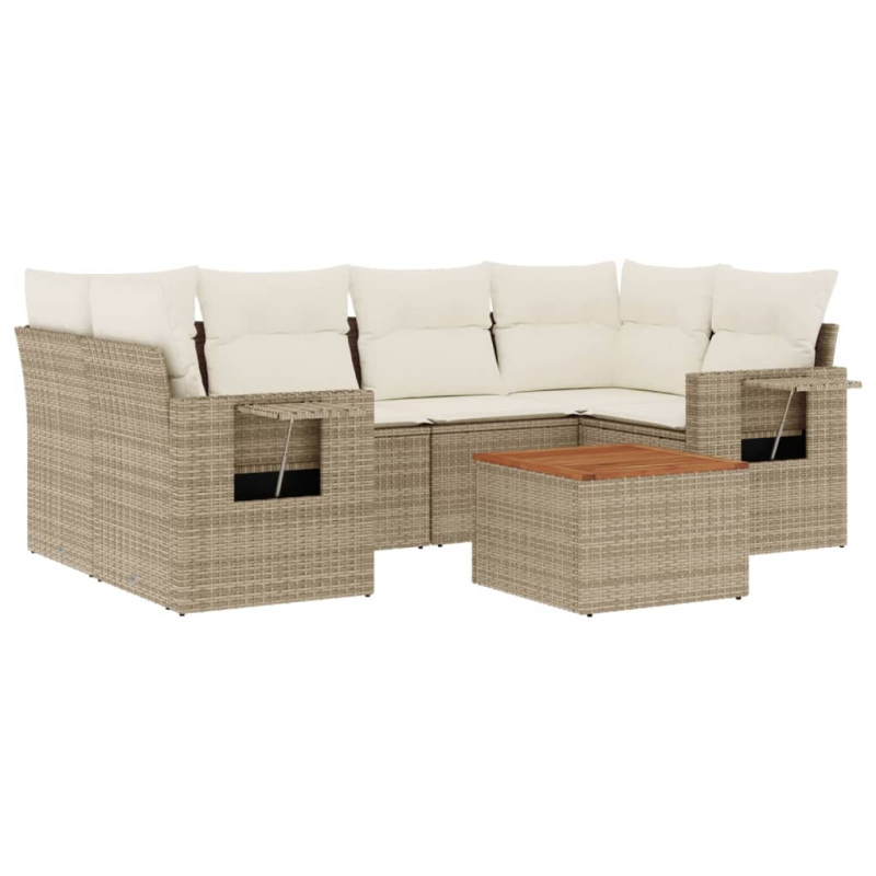 7-tlg. Garten-Sofagarnitur mit Kissen Beige Poly Rattan