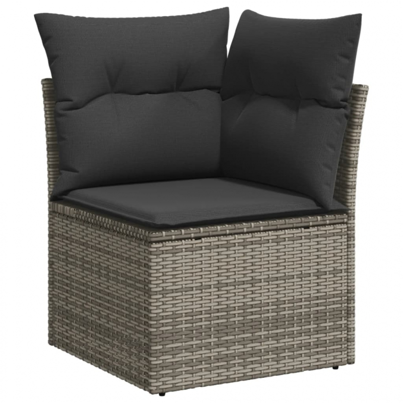 9-tlg. Garten-Sofagarnitur mit Kissen Grau Poly Rattan