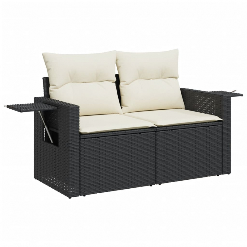 7-tlg. Garten-Sofagarnitur mit Kissen Schwarz Poly Rattan