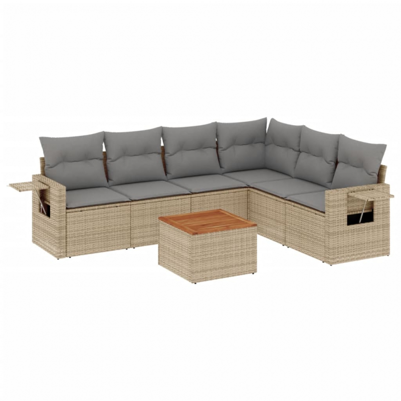 7-tlg. Garten-Sofagarnitur mit Kissen Beige Poly Rattan