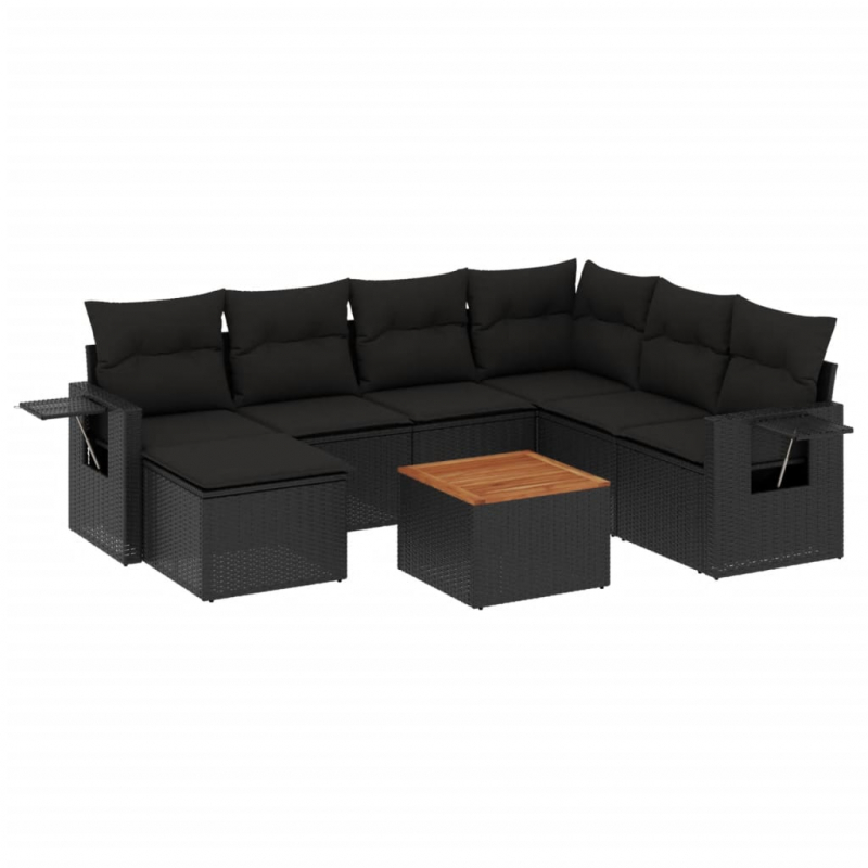 8-tlg. Garten-Sofagarnitur mit Kissen Schwarz Poly Rattan