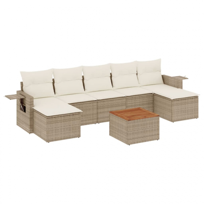 8-tlg. Garten-Sofagarnitur mit Kissen Beige Poly Rattan