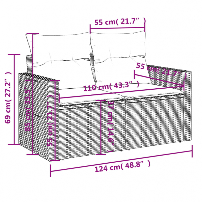 12-tlg. Garten-Sofagarnitur mit Kissen Beige Poly Rattan