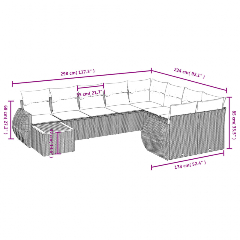 10-tlg. Garten-Sofagarnitur mit Kissen Beige Poly Rattan