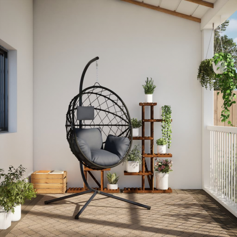 Hängesessel Ei-Design mit Ständer Anthrazit Rattan und Stahl