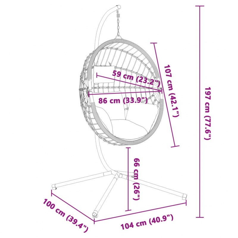 Hängesessel Ei-Design mit Ständer Anthrazit Rattan und Stahl