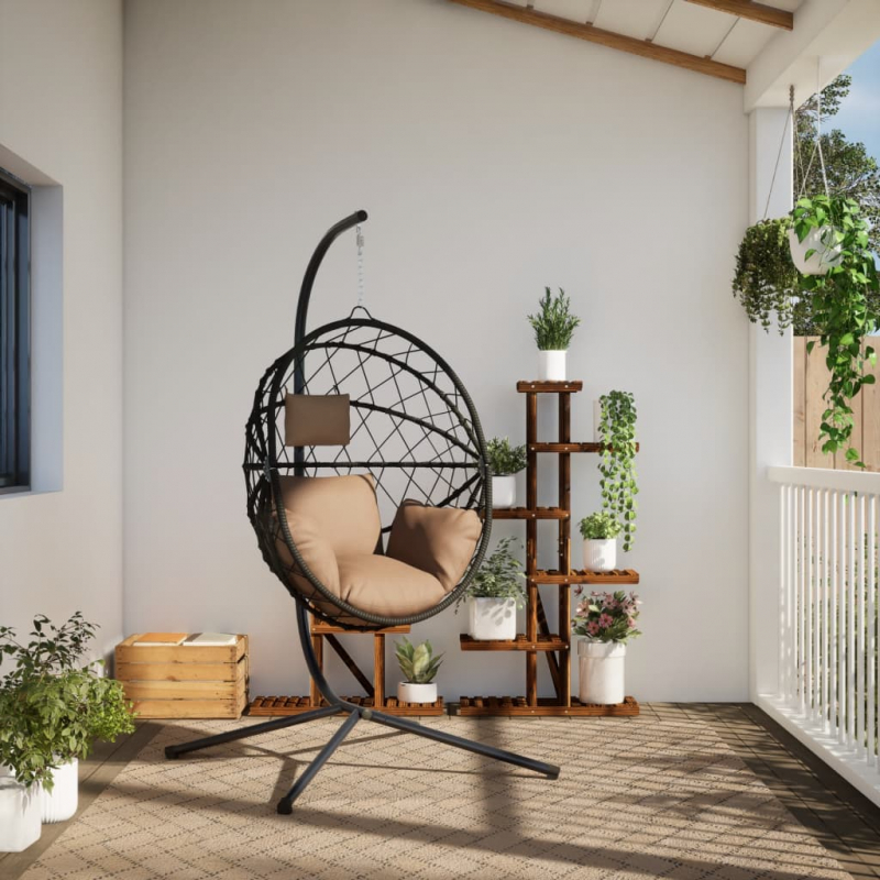 Hängesessel Ei-Design mit Ständer Taupe Rattan und Stahl