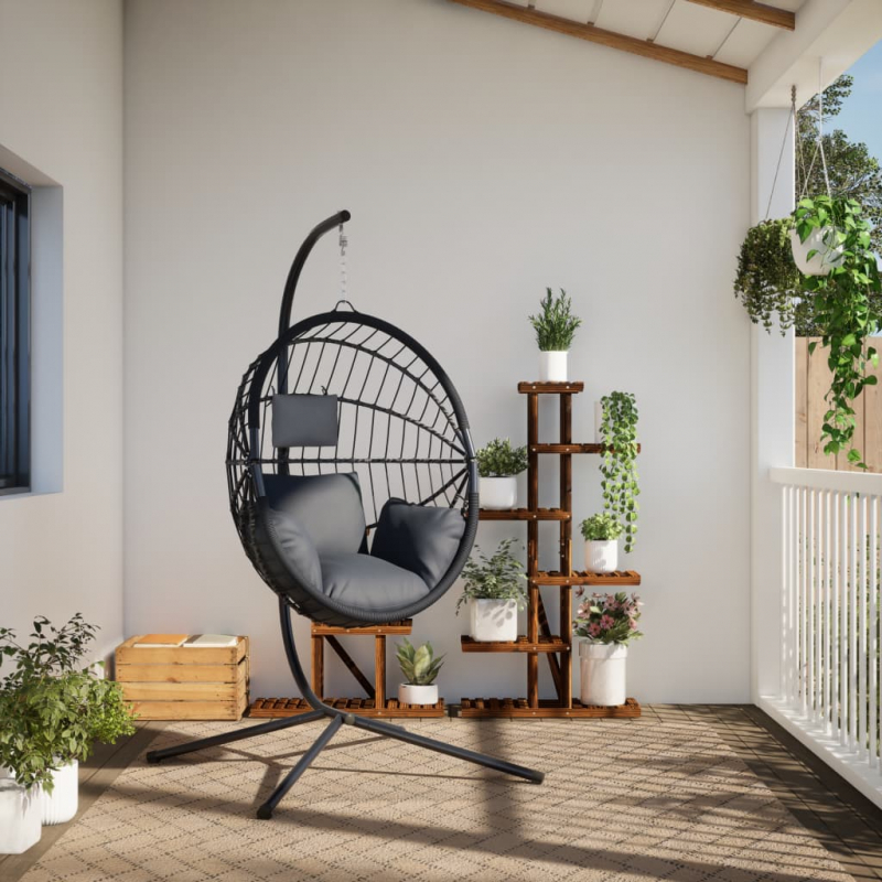 Hängesessel Ei-Design mit Ständer Anthrazit Rattan und Stahl