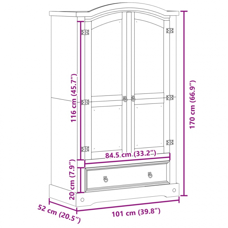 Kleiderschrank Corona 101x52x170 cm Massivholz Kiefer