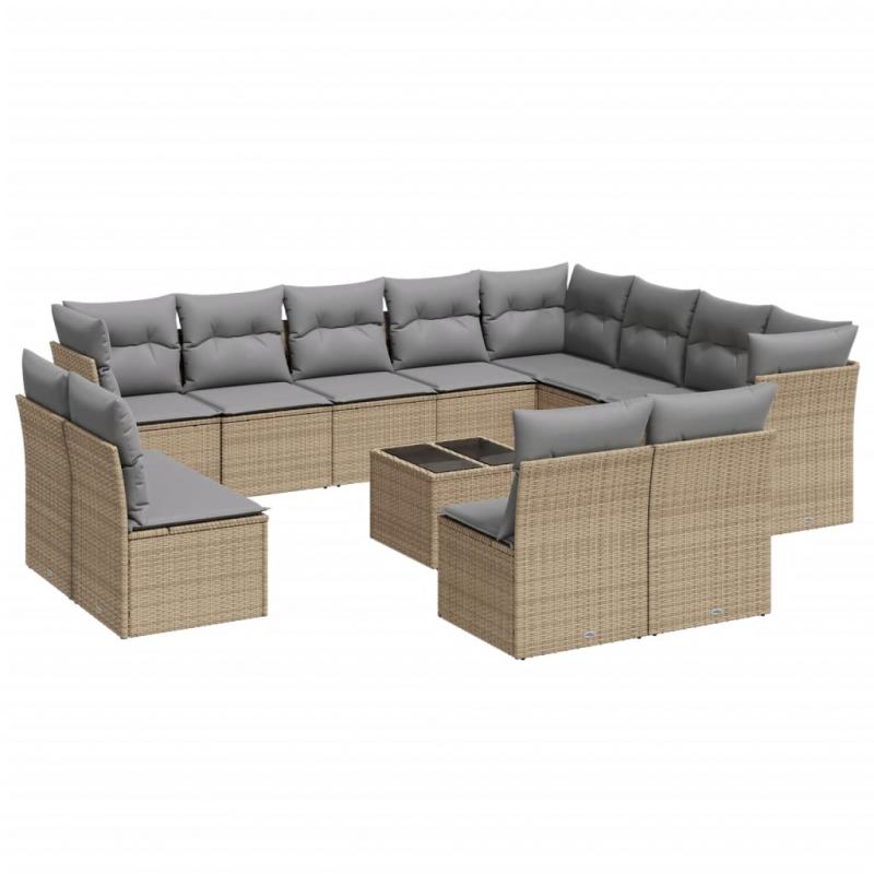 13-tlg. Garten-Sofagarnitur mit Kissen Beige Poly Rattan