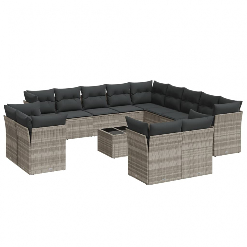 14-tlg. Garten-Sofagarnitur mit Kissen Hellgrau Poly Rattan