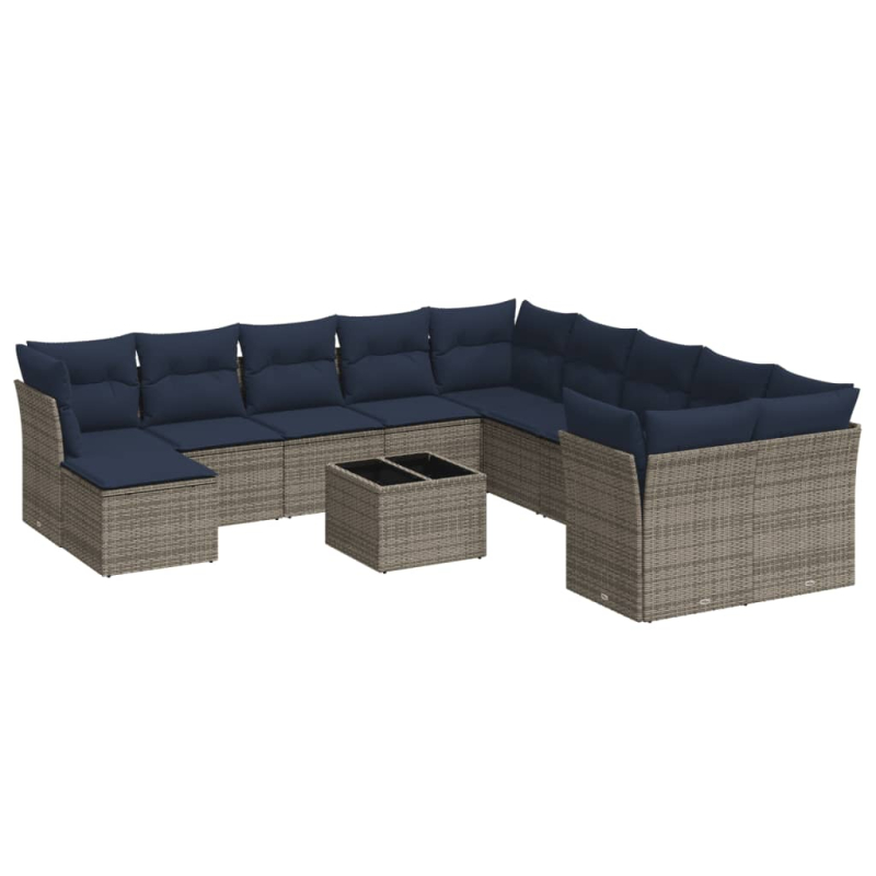 12-tlg. Garten-Sofagarnitur mit Kissen Grau Poly Rattan