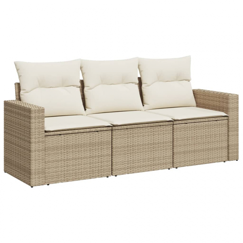 3-tlg. Garten-Sofagarnitur mit Kissen Beige Poly Rattan