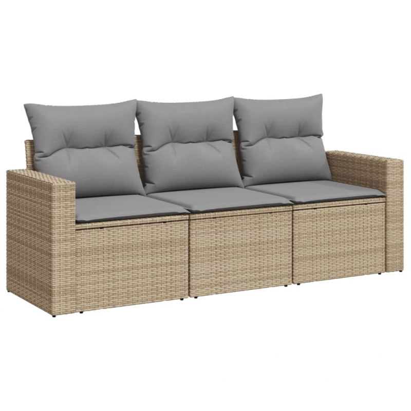 3-tlg. Garten-Sofagarnitur mit Kissen Beige Poly Rattan