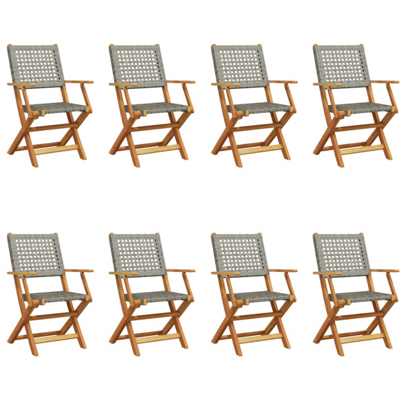 Gartenstühle 8 Stk. Klappbar Grau Poly Rattan & Massivholz