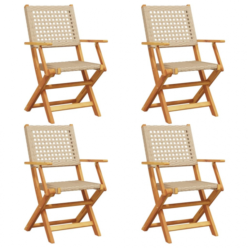 Gartenstühle 4 Stk. Klappbar Beige Poly Rattan & Massivholz