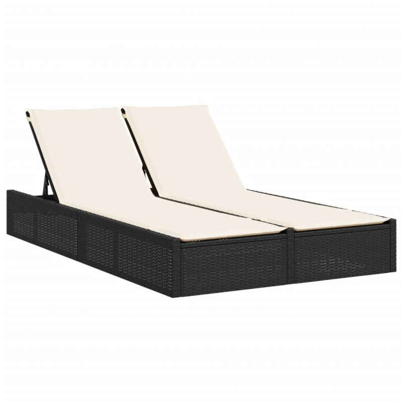 Doppel-Sonnenliege mit Kissen Schwarz Poly Rattan