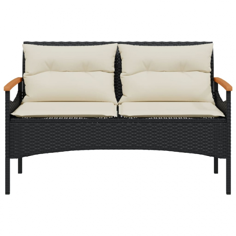 Gartenbank mit Kissen 116x62,5x74 cm Schwarz Poly Rattan