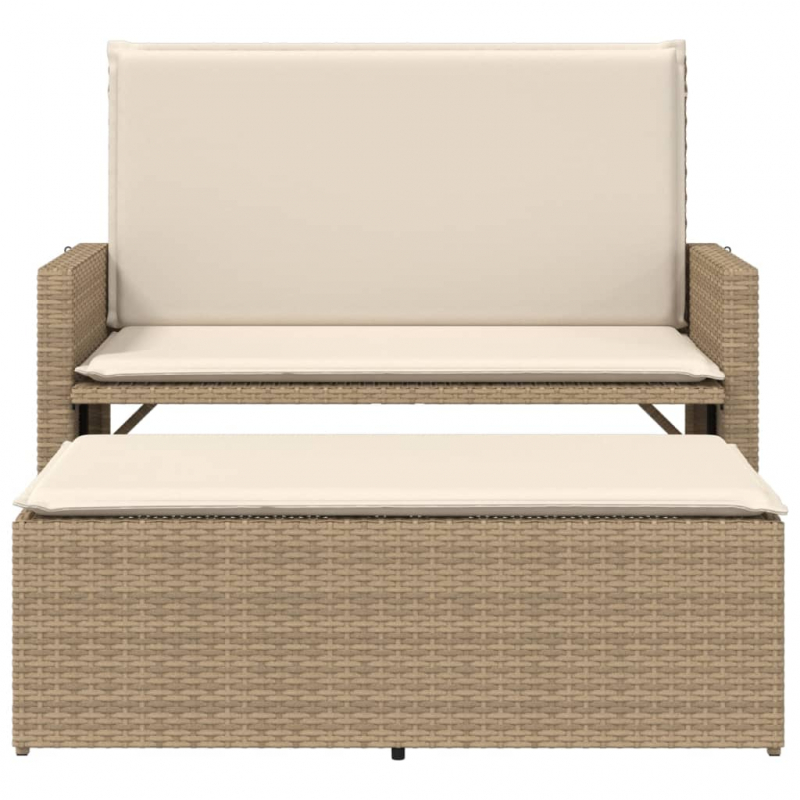 Gartenbank mit Kissen und Hocker Beige Poly Rattan