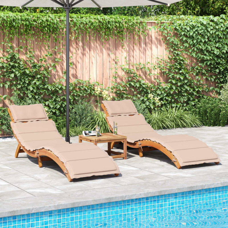 Sonnenliegen mit Auflagen 2 Stk. Beige Massivholz Akazie