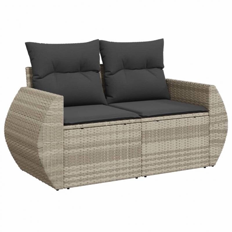 8-tlg. Garten-Sofagarnitur mit Kissen Hellgrau Poly Rattan