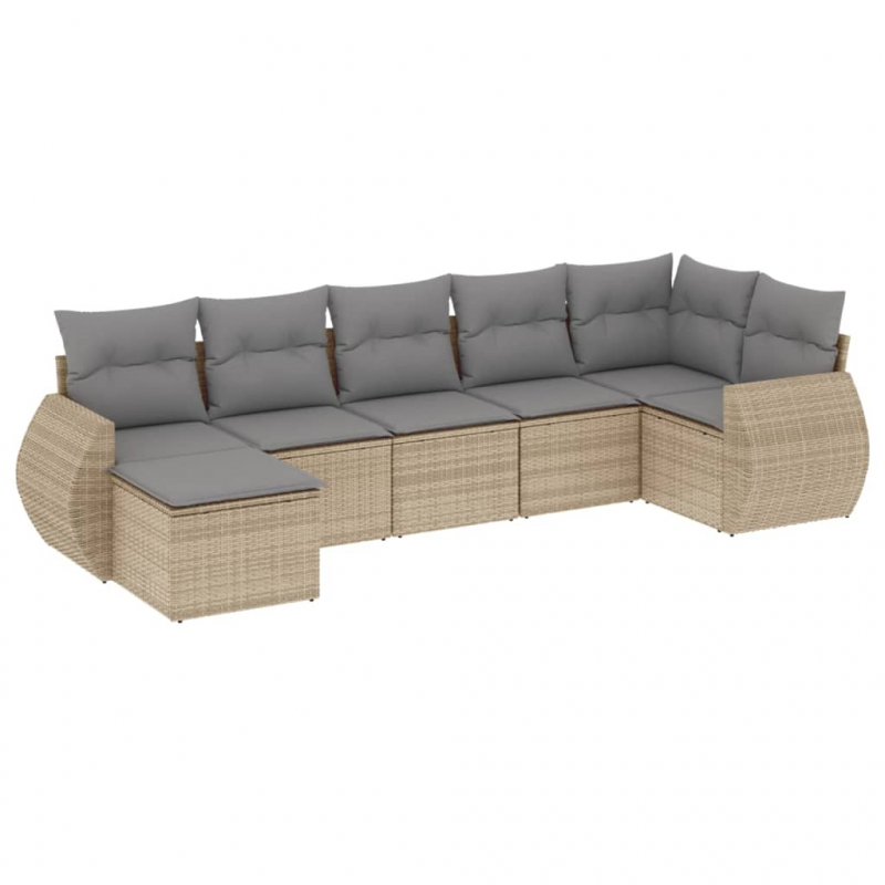 7-tlg. Garten-Sofagarnitur mit Kissen Beige Poly Rattan