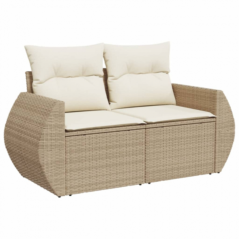 7-tlg. Garten-Sofagarnitur mit Kissen Beige Poly Rattan