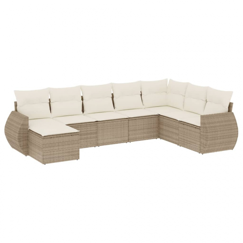 8-tlg. Garten-Sofagarnitur mit Kissen Beige Poly Rattan