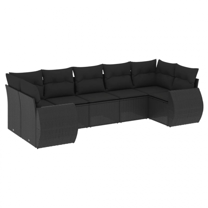 7-tlg. Garten-Sofagarnitur mit Kissen Schwarz Poly Rattan