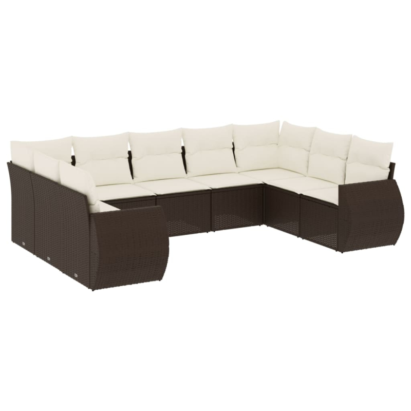 9-tlg. Garten-Sofagarnitur mit Kissen Braun Poly Rattan