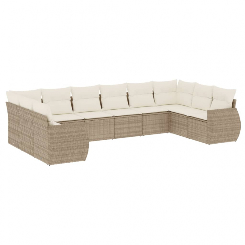 10-tlg. Garten-Sofagarnitur mit Kissen Beige Poly Rattan