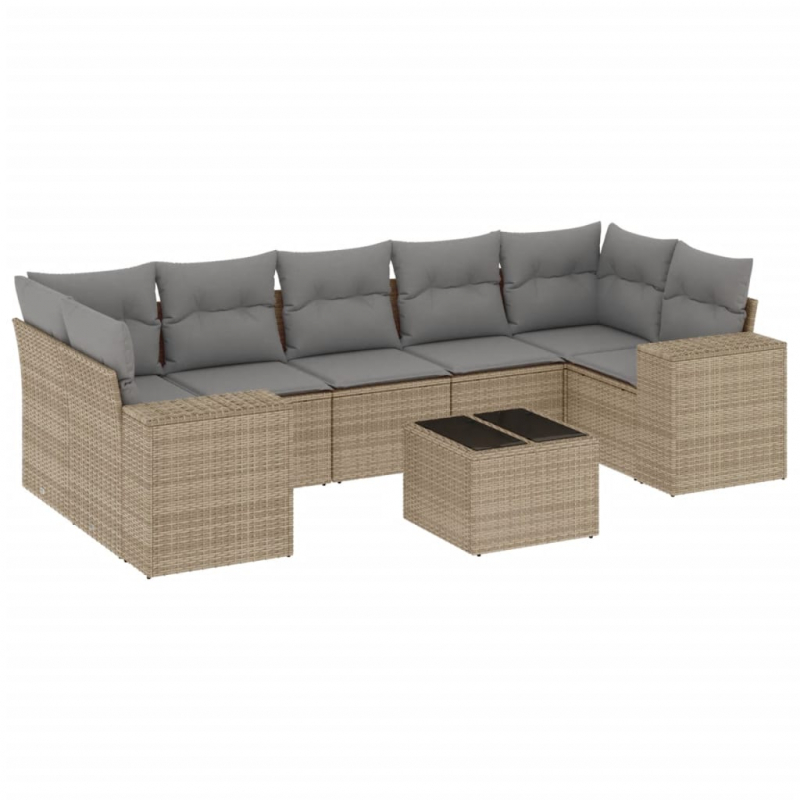 8-tlg. Garten-Sofagarnitur mit Kissen Beige Poly Rattan