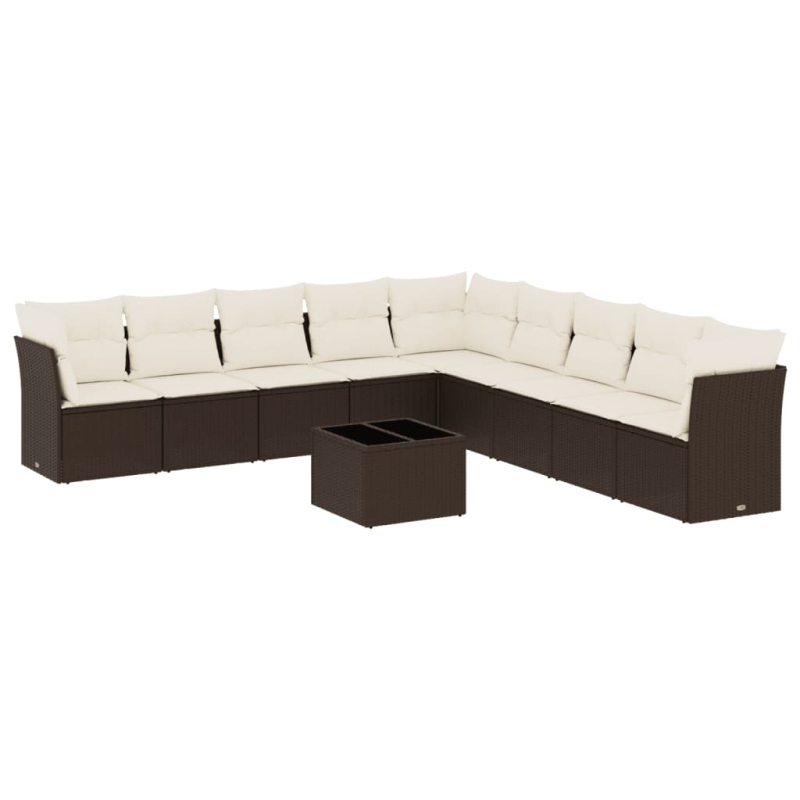 10-tlg. Garten-Sofagarnitur mit Kissen Braun Poly Rattan