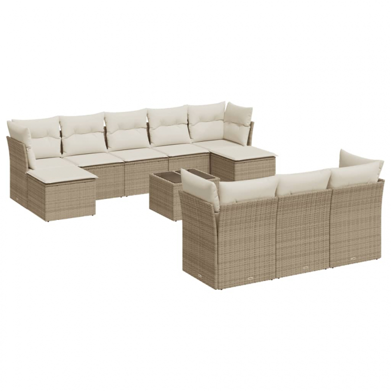 10-tlg. Garten-Sofagarnitur mit Kissen Beige Poly Rattan