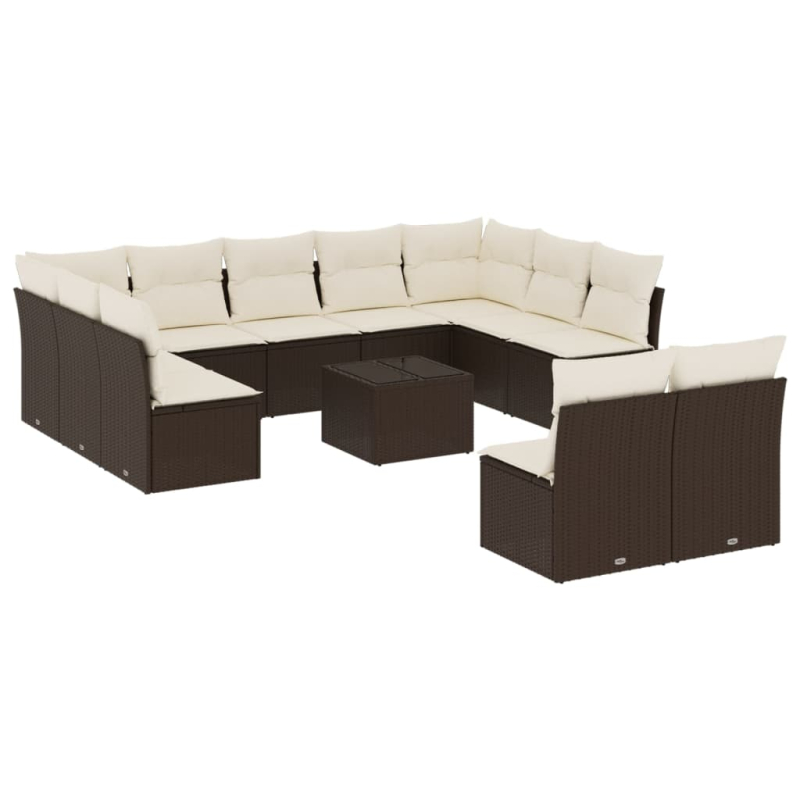 12-tlg. Garten-Sofagarnitur mit Kissen Braun Poly Rattan