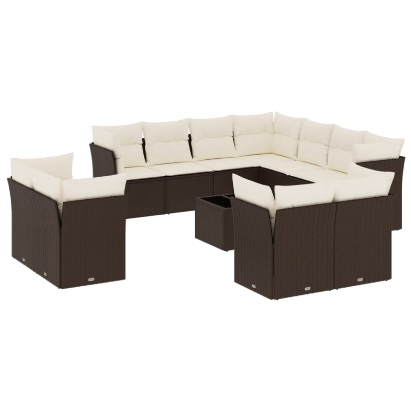 12-tlg. Garten-Sofagarnitur mit Kissen Braun Poly Rattan