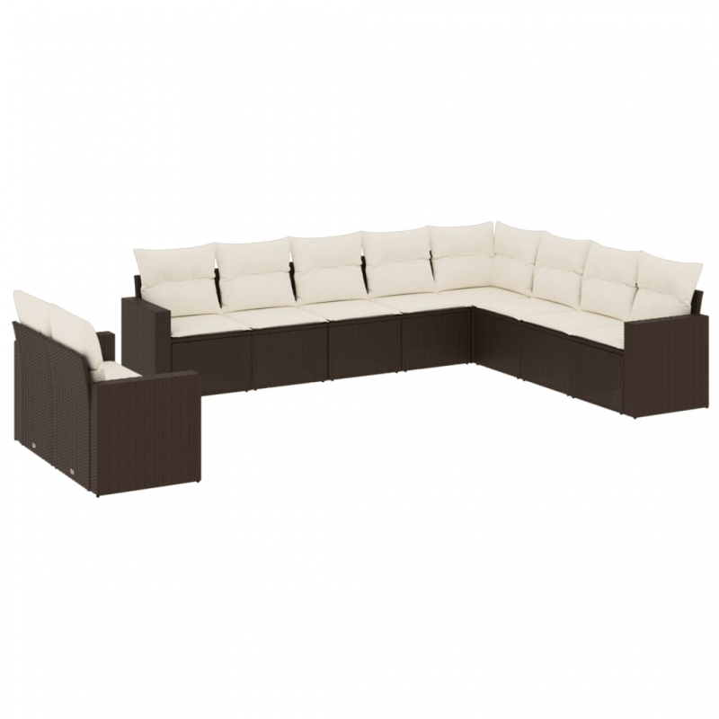 10-tlg. Garten-Sofagarnitur mit Kissen Braun Poly Rattan